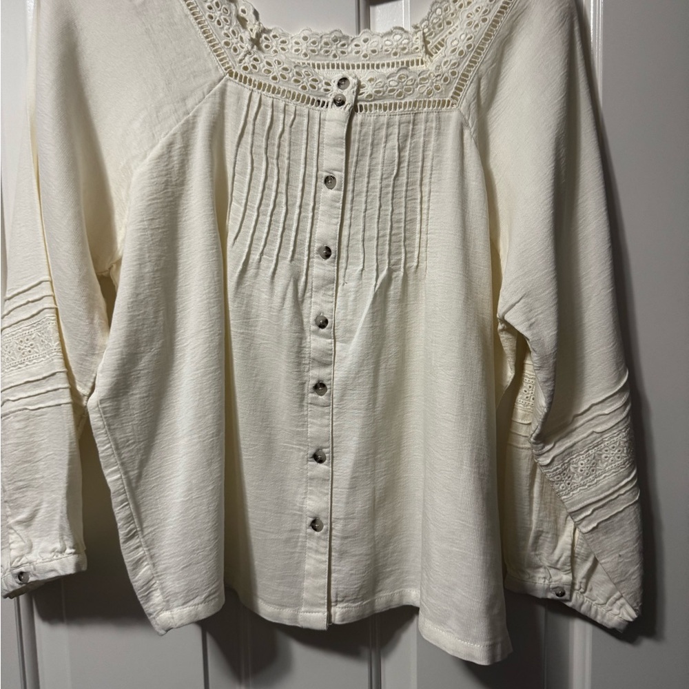 Toad&Co Cream Lace-Yoke Button Front Blouse